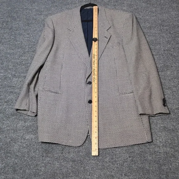 Luigi Botto Mens Virgin Wool Blend Blazer Navy Cream Micro Pattern Italy 42 L